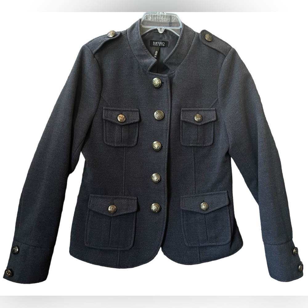 Buffalo David Bitton Shift Jacket Women’s Size Large Gray Gold‎ Button Military